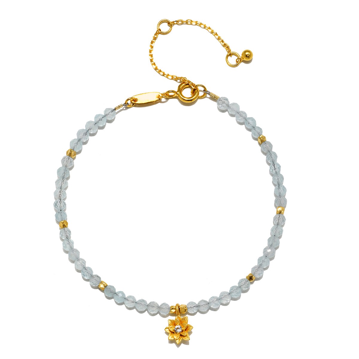 Aquamarine Lotus March Birthstone Bracelet