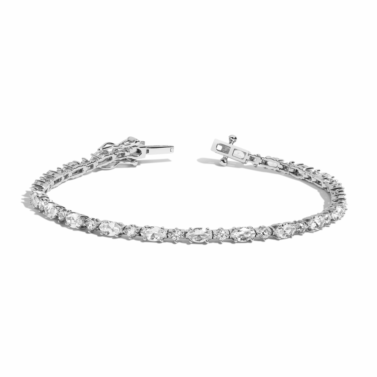 Lab Grown White Sapphire Marquise & Round Tennis Bracelet